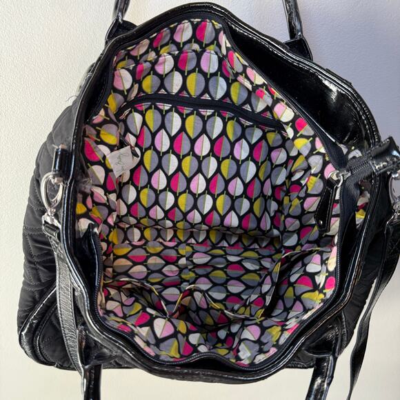 Vera Bradley Black Trimmed Trapeze Satchel Tote Quilted Shoulder Bag Purse - Picture 7 of 10